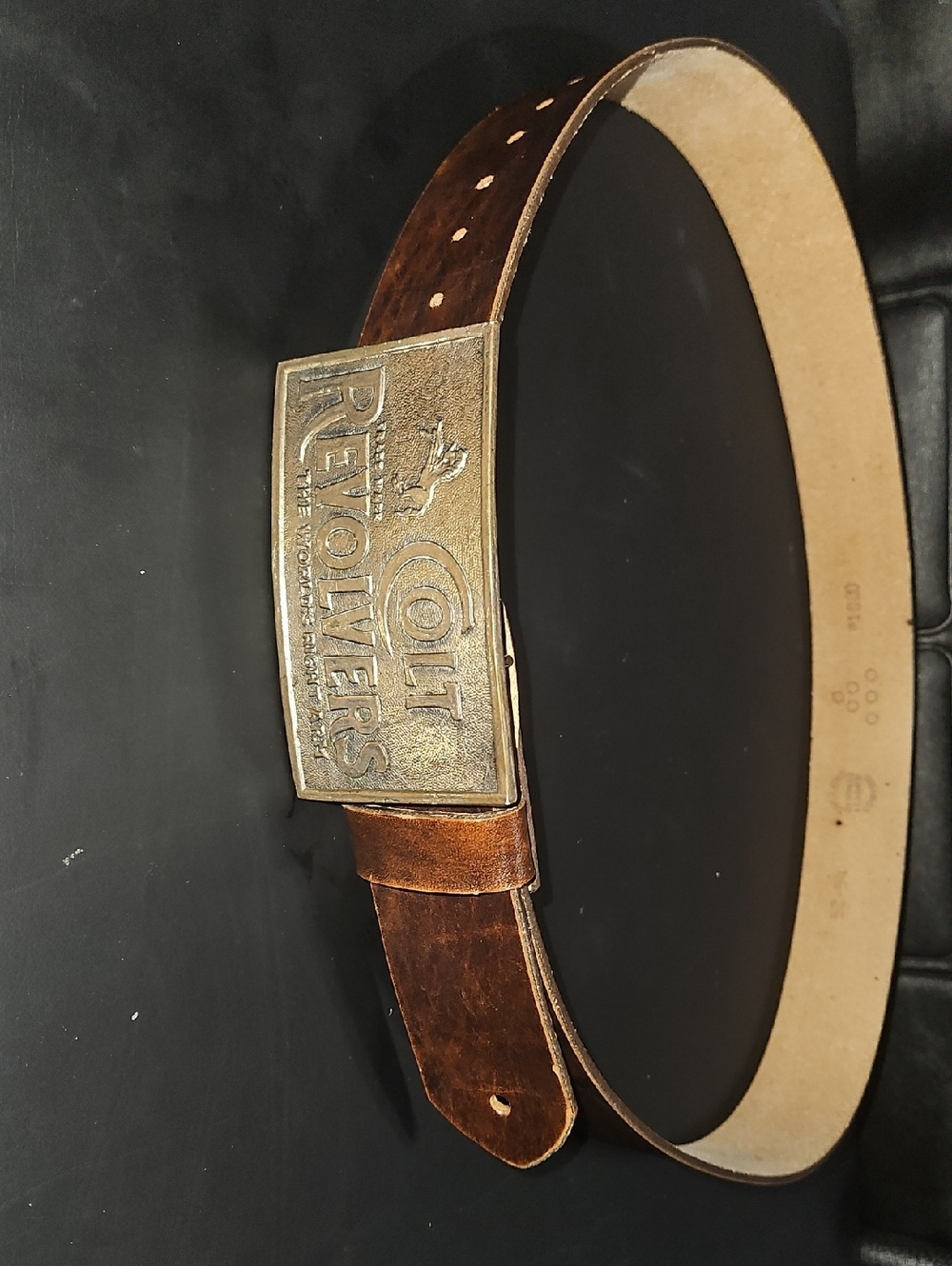 Colt Revolver Buckle on Leather Belt Belt Size 52-54